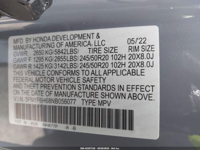 2022 HONDA PILOT 5FNYF6H68NB056077 Photo 8