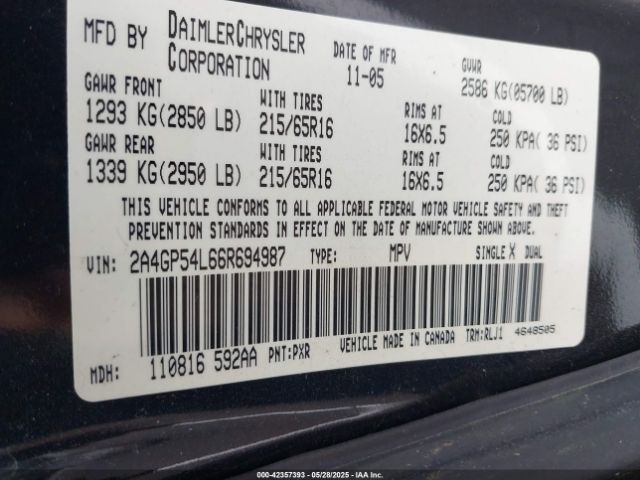 2006 CHRYSLER TOWN & COUNTRY 2A4GP54L66R694987 Photo 8