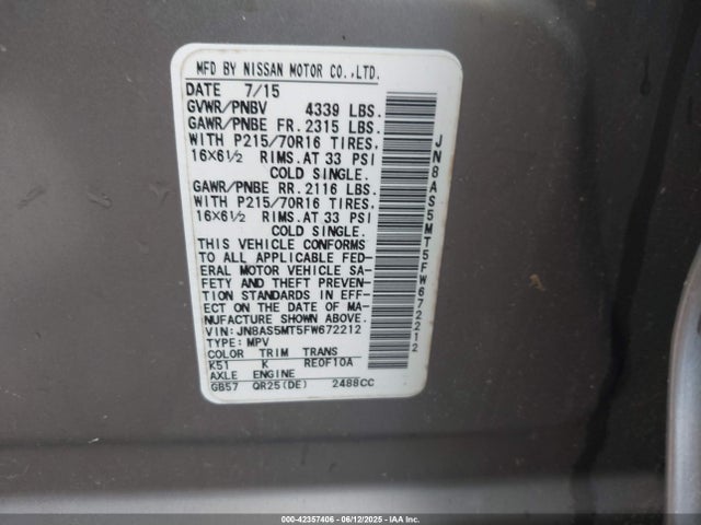 Nissan Rogue Select S 2015 JN8AS5MT5FW672212 Image 9