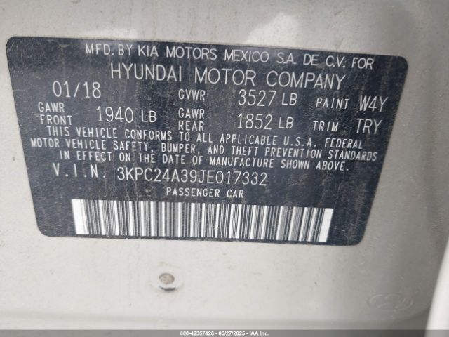 3KPC24A39JE017332 Hyundai ACCENT SE