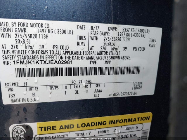 1FMJK1KTXJEA02981 Ford 3.5l gtdi