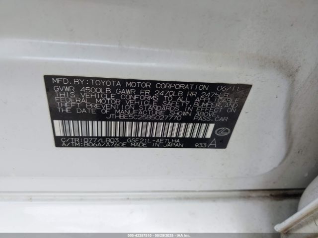 2011 LEXUS IS 350 JTHBE5C25B5027770 Photo 8