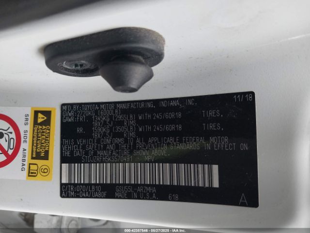 5TDJZRFH5KS570491 Toyota Highlander Se/xle