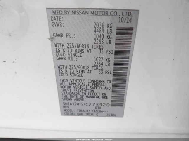 Nissan Rogue Sl 2015 5N1AT2MT5FC773920 Image 9