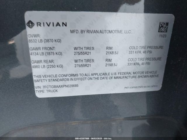 2023 RIVIAN R1T 7FCTGBAAXPN029685 Photo 8