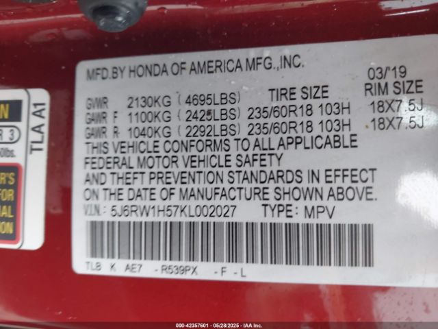 2019 HONDA CR-V 5J6RW1H57KL002027 Photo 8