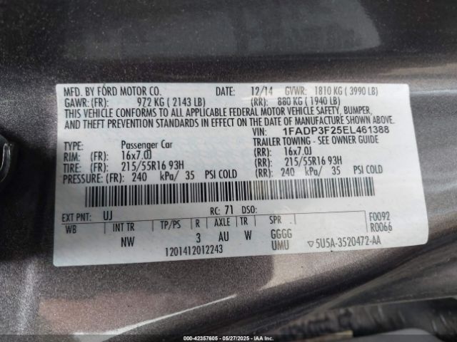 1FADP3F25EL461388 Ford FOCUS SE