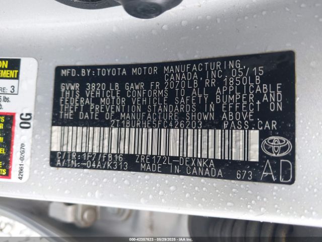2T1BURHE5FC426203 Toyota COROLLA LE