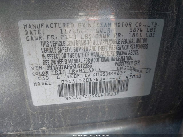 3N1AB7AP5KL612335 Nissan SENTRA SV
