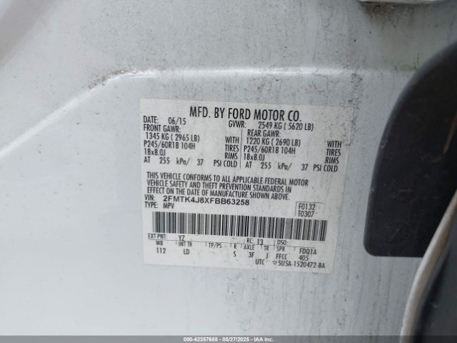 2FMTK4J8XFBB63258 Ford EDGE SEL