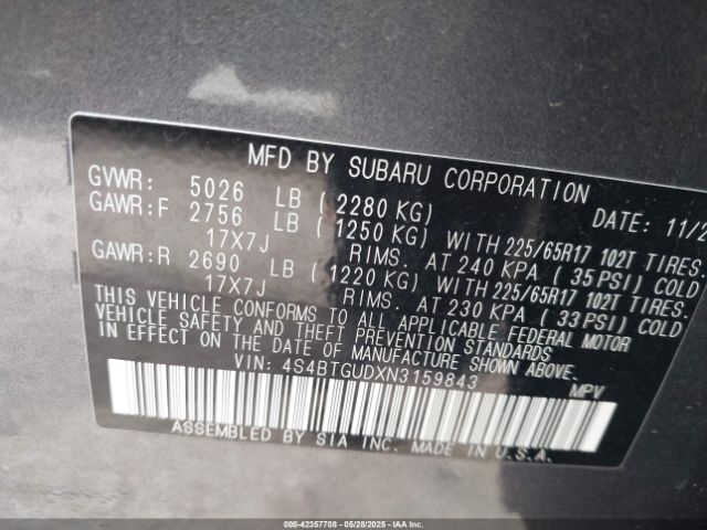 2022 SUBARU OUTBACK 4S4BTGUDXN3159843 Photo 8