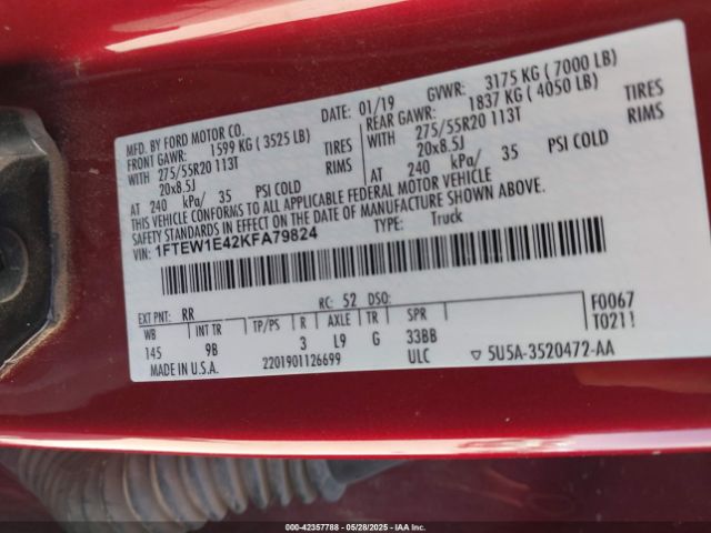 1FTEW1E42KFA79824 Ford F-150 Platinum