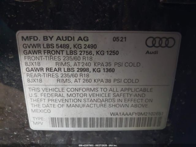 2021 AUDI Q5 WA1AAAFY0M2102651 Photo 8
