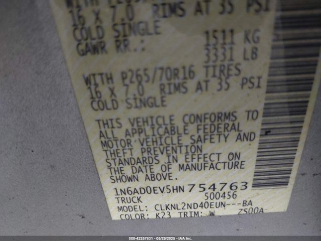 1N6AD0EV5HN754763 Nissan Frontier Sv