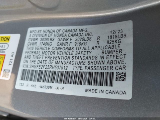 2024 HONDA CIVIC 2HGFE2F25RH537912 Photo 8