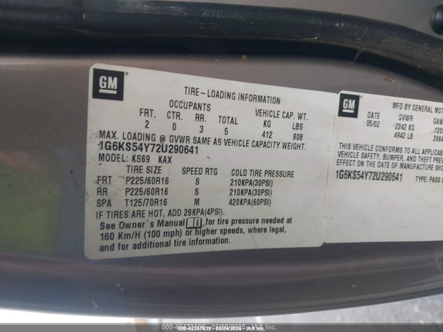 2002 CADILLAC SEVILLE 1G6KS54Y72U290641 Photo 8