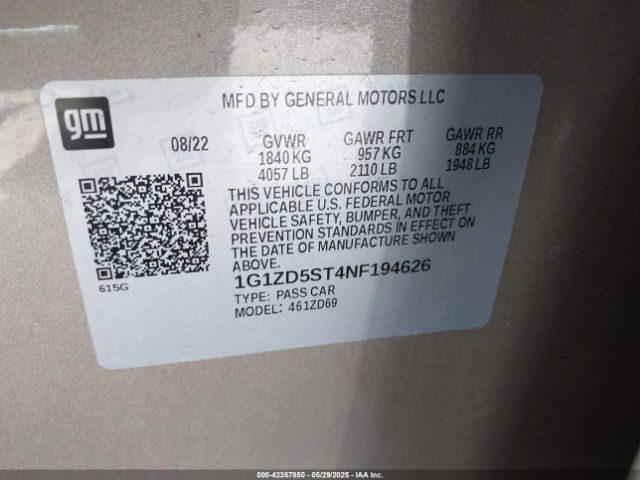 1G1ZD5ST4NF194626 Chevrolet Malibu Fwd Lt