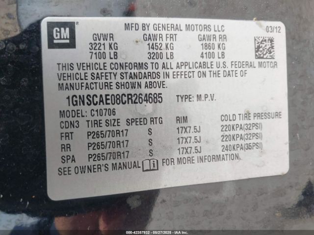 2012 CHEVROLET TAHOE 1GNSCAE08CR264685 Photo 8