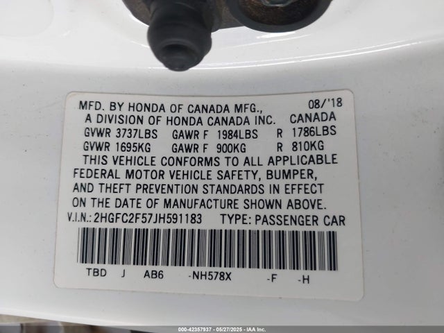 2HGFC2F57JH591183 Honda k20c2