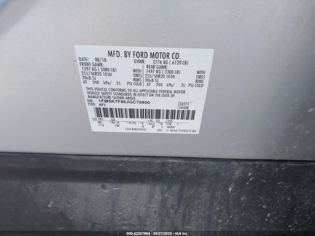 1FM5K7F86JGC70800 Ford 3.5l ti-vct