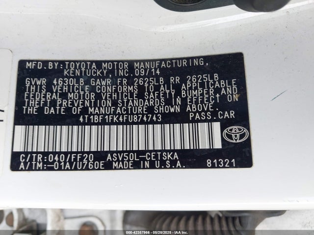 4T1BF1FK4FU874743 Toyota 2ar-fe