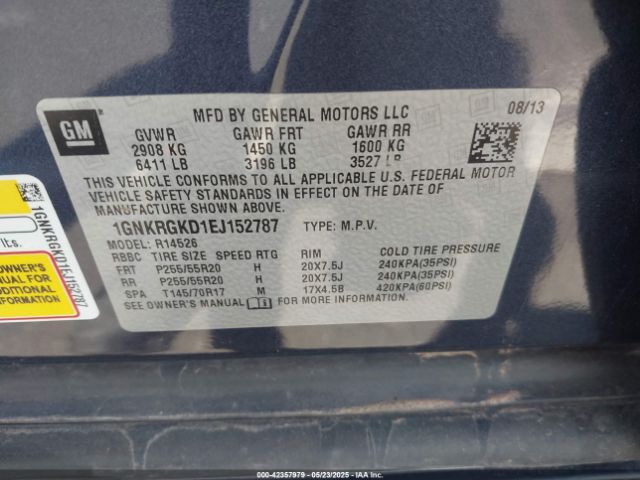 1GNKRGKD1EJ152787 Chevrolet Traverse 1lt