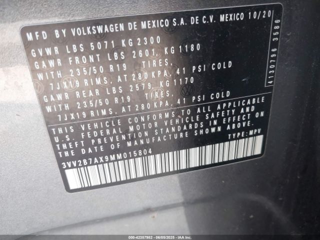 2021 VOLKSWAGEN TIGUAN 3VV2B7AX9MM015804 Photo 8