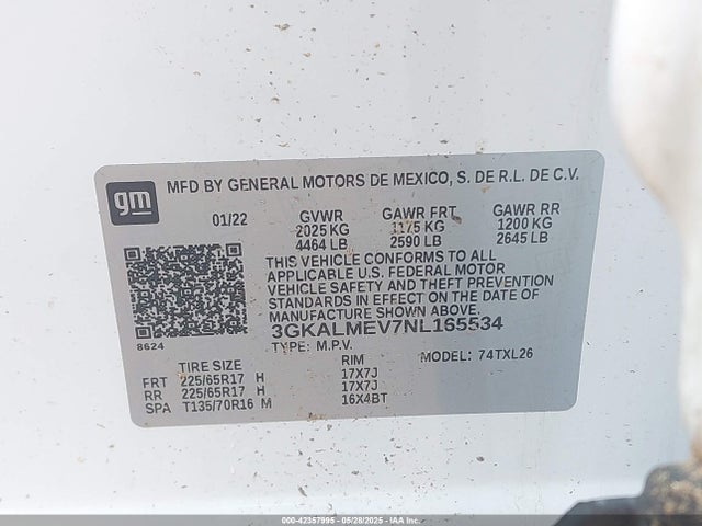 Aukcja sprzedaży 2022 Gmc Terrain Fwd Sle, vin: 3GKALMEV7NL165534, numer aukcji: 42357995