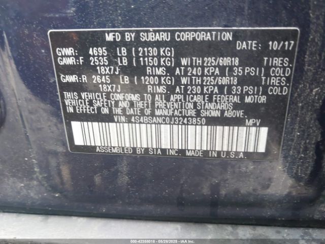 2018 SUBARU OUTBACK 4S4BSANC0J3243850 Photo 8
