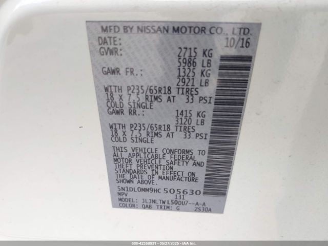 5N1DL0MM9HC505630 Infiniti QX60