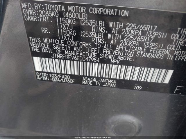 JTMRFREV6ED047984 Toyota Rav4 Xle