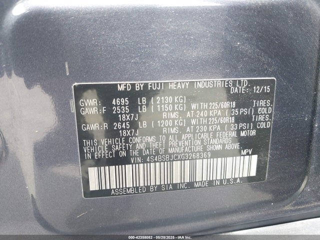 4S4BSBJCXG3268369 Subaru 2.5l u6