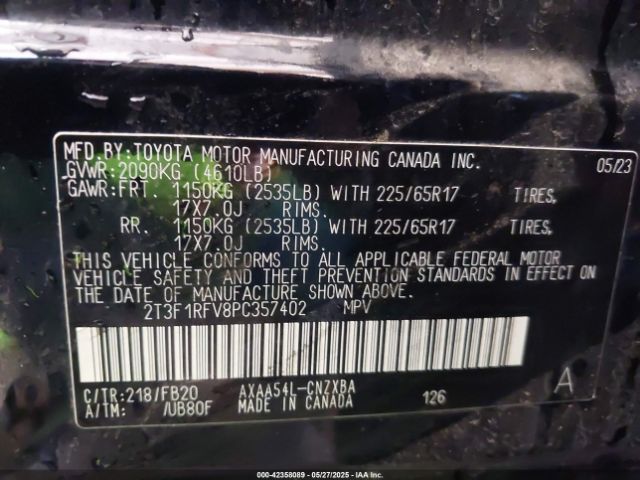 2T3F1RFV8PC357402 Toyota a25a-fks