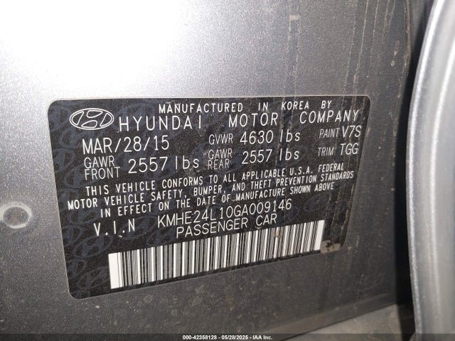 2016 Hyundai Sonata Hybrid Se მანქანა იყიდება აუქციონზე, vin: KMHE24L10GA009146, აუქციონის ნომერი: 42358128