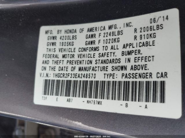 1HGCR2F33EA248570 Honda ACCORD LX