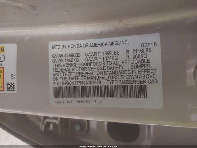 1HGCV1F56JA107929 Honda l15be
