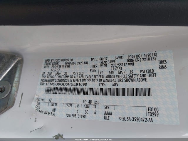 1FMCU0GD6HUE91698 Ford gtdi sigma w/premium fuel