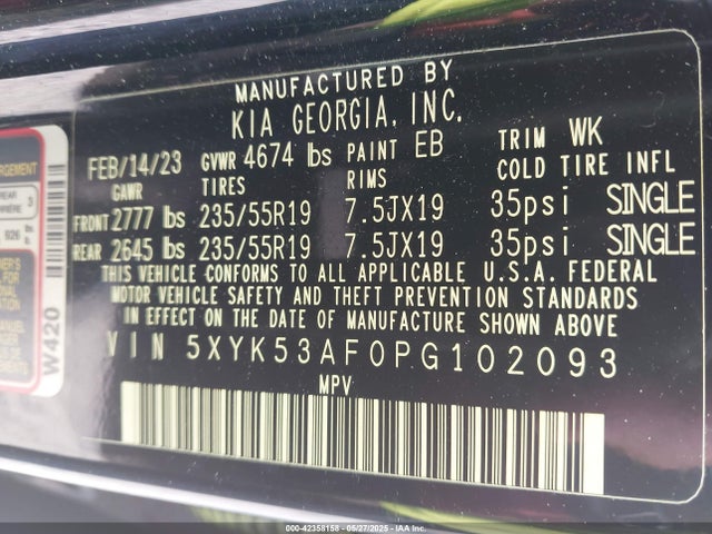5XYK53AF0PG102093 KIA gdi theta iii