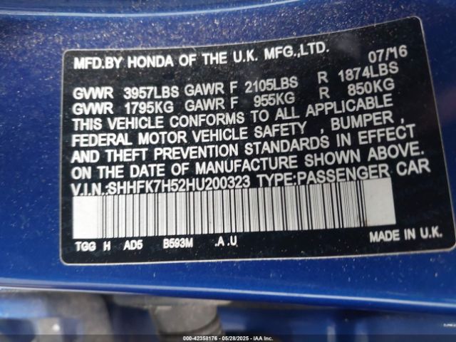 SHHFK7H52HU200323 Honda CIVIC EX