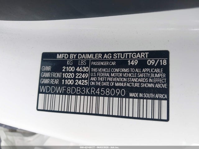 Mercedes-Benz m264 2019 WDDWF8DB3KR458090 Image 9