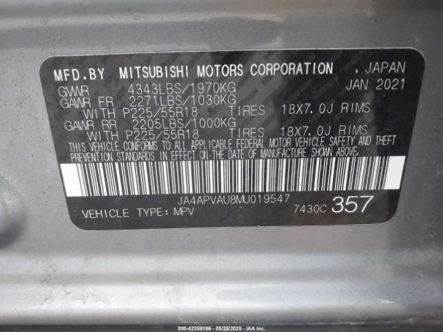 2021 MITSUBISHI OUTLANDER SPORT JA4APVAU8MU019547 Photo 8