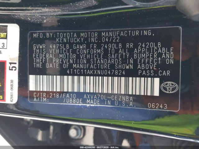 4T1C11AKXNU047824 Toyota CAMRY LE