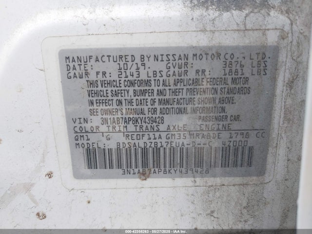 3N1AB7AP8KY439428 Nissan SENTRA SV