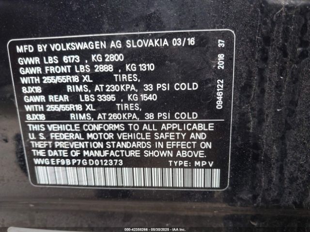 WVGEF9BP7GD012373 Volkswagen Touareg Vr6 Sport