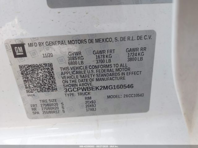 3GCPWBEK2MG160546 Chevrolet Silverado 1500 2wd  Short Bed Custom