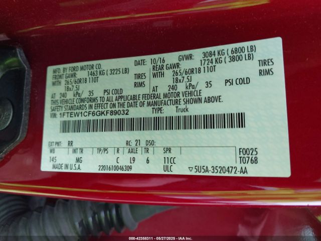 2016 FORD F-150 1FTEW1CF6GKF89032 Photo 8