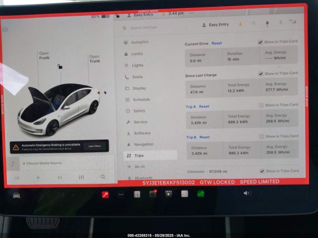 5YJ3E1EBXKF513002 Tesla Model 3 Long Range/performance