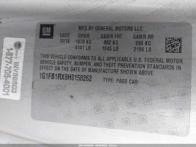 2017 CHEVROLET CAMARO 1G1FB1RX8H0158262 Photo 8