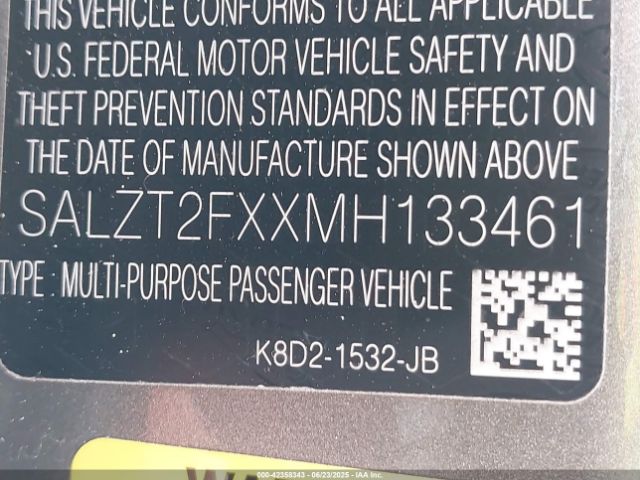 2021 LAND ROVER RANGE ROVER EVOQUE SALZT2FXXMH133461 Photo 8