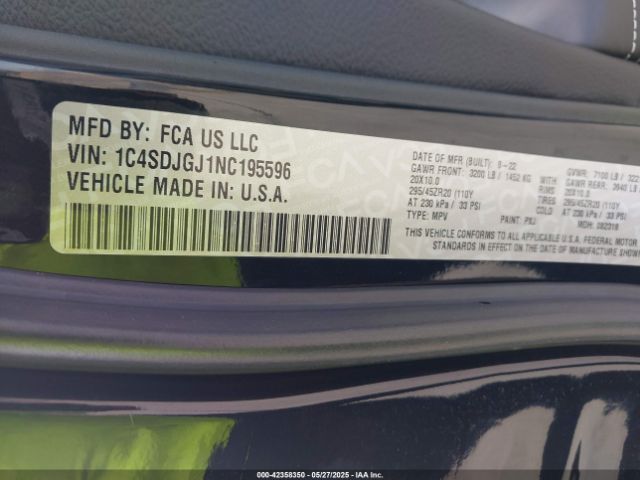 2022 DODGE DURANGO 1C4SDJGJ1NC195596 Photo 8